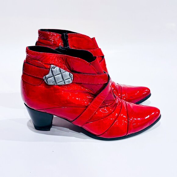 ARABÉSQUE Red patent leather ankle boots | Statement retro | Size 5.5 - Picture 2 of 9